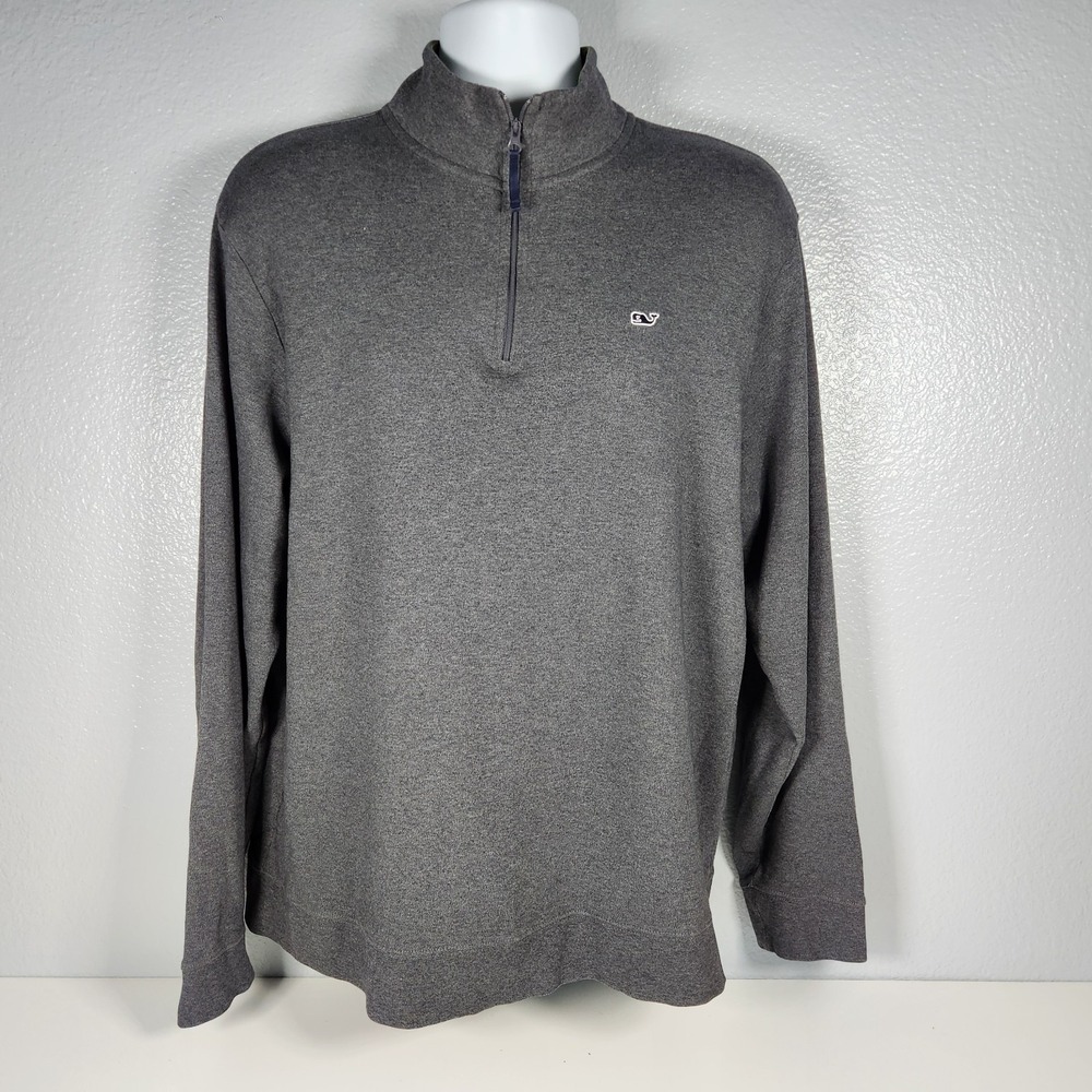 Vineyard Vines Mens L Grey Cotton Quarter Zip Pullover Sweater 1K0600 Whale Logo